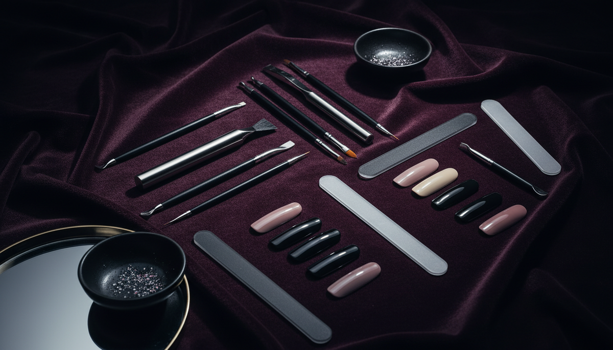 Nail tools on burgundy velvet