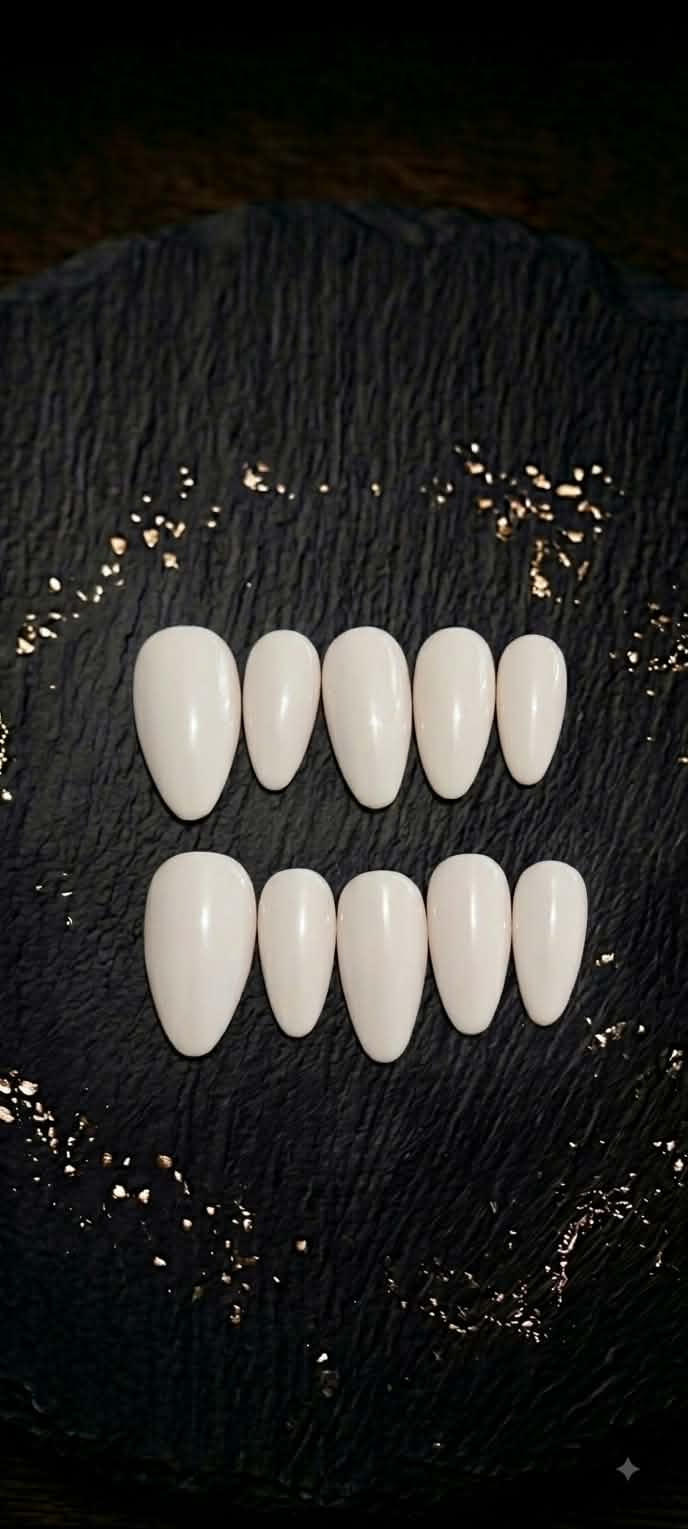 Milky White Nails — detail view, handmade press-on nails