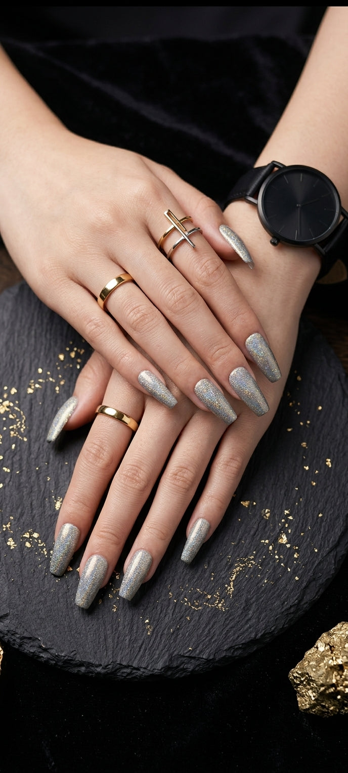 Silver Crest Nails — handmade press-on nails by EasyOn Nails Cyprus