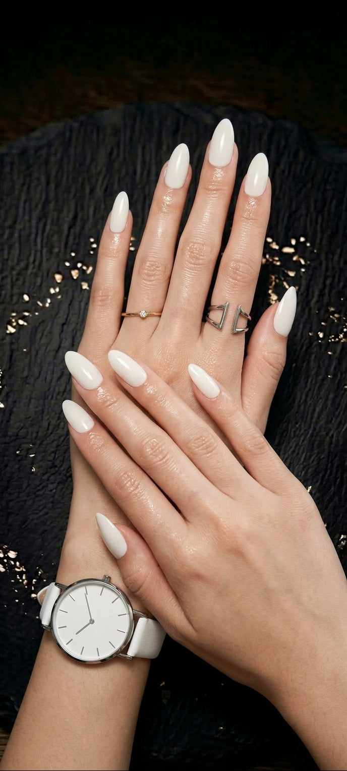 Milky White Nails — handmade press-on nails by EasyOn Nails Cyprus