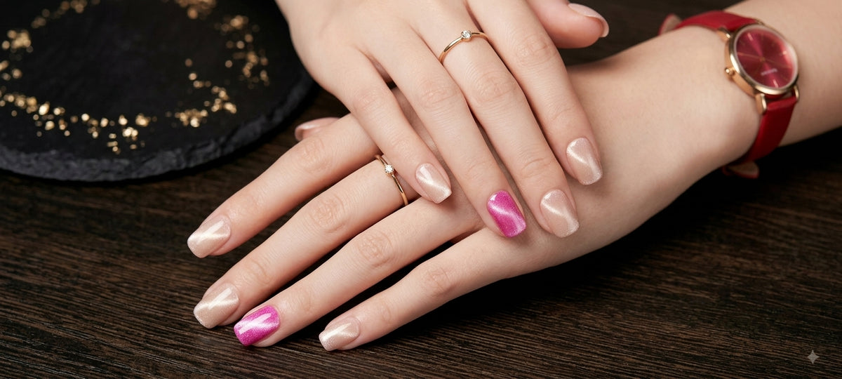 Golden Eye — handmade press-on nails by EasyOn Nails Cyprus