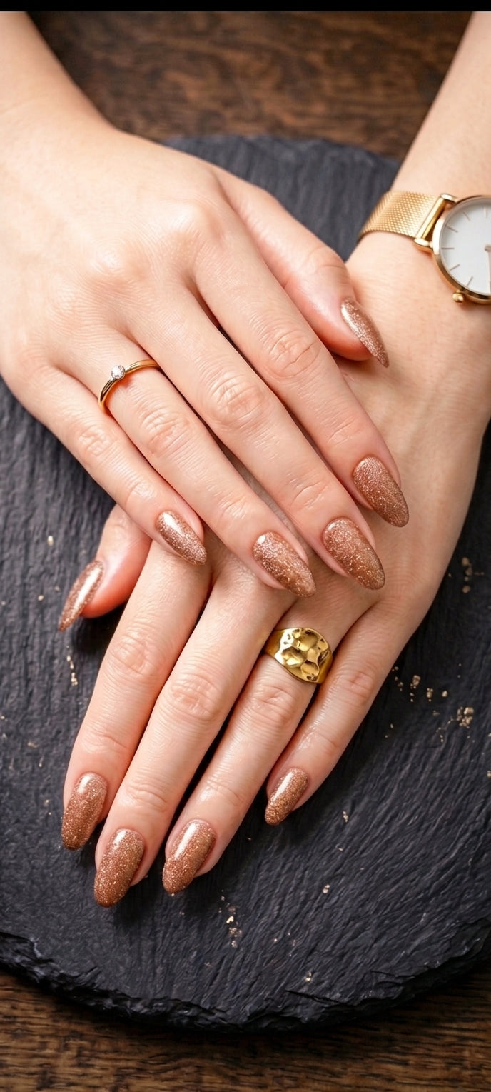 Okulth Gold Nails — handmade press-on nails by EasyOn Nails Cyprus
