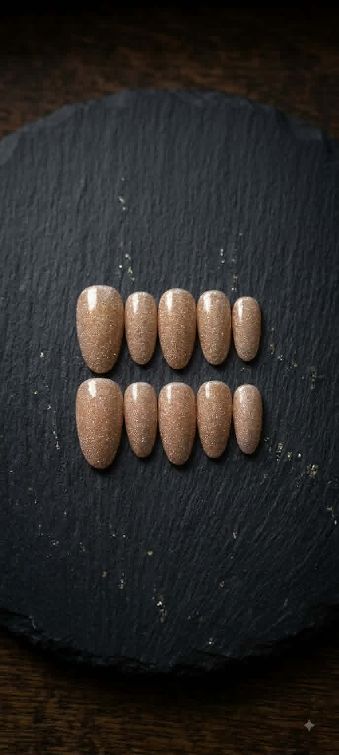 Okulth Gold Nails — detail view, handmade press-on nails