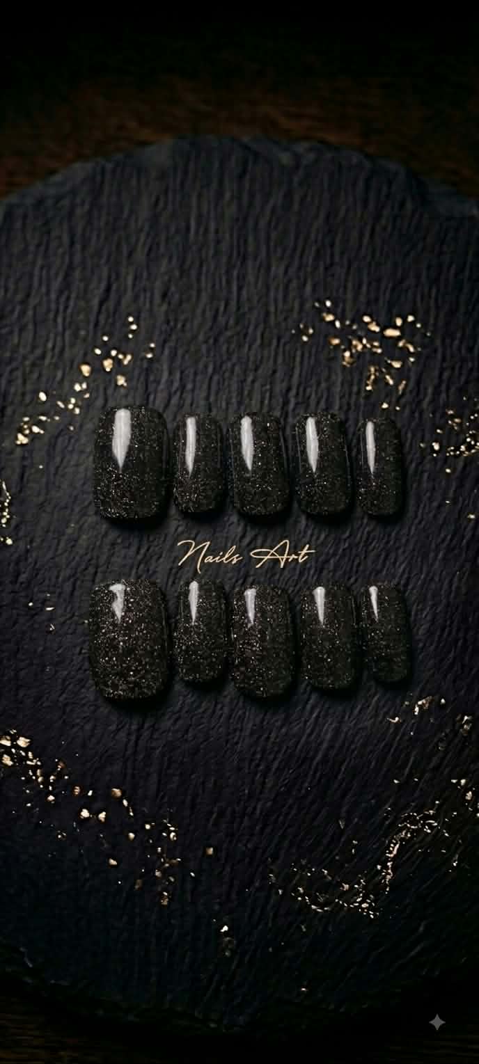 Dark Crystal Ballerina/Square — detail view, handmade press-on nails